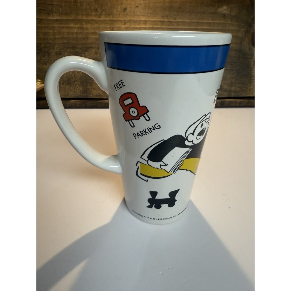 Monopoly‎ Tall Coffee Mug 1999 Hasbro Mr. Moneybags Boardwalk Dice Free Parking